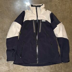 Helly Hansen Navy and White Ski Jacket with Hood